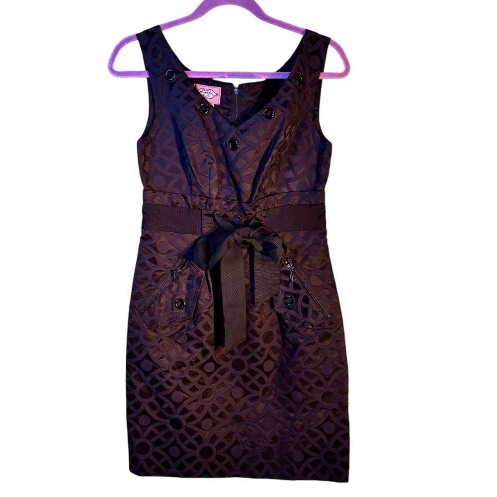 Phoebe Couture Black Cotton Silk Jacquard Grommet Zip Pocket‎ Sheath Dress 4